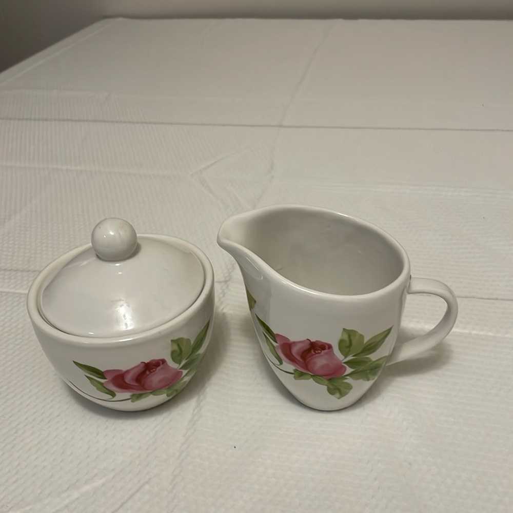 Pfaltzgraff Emma Sugar Bowl with lid and Creamer